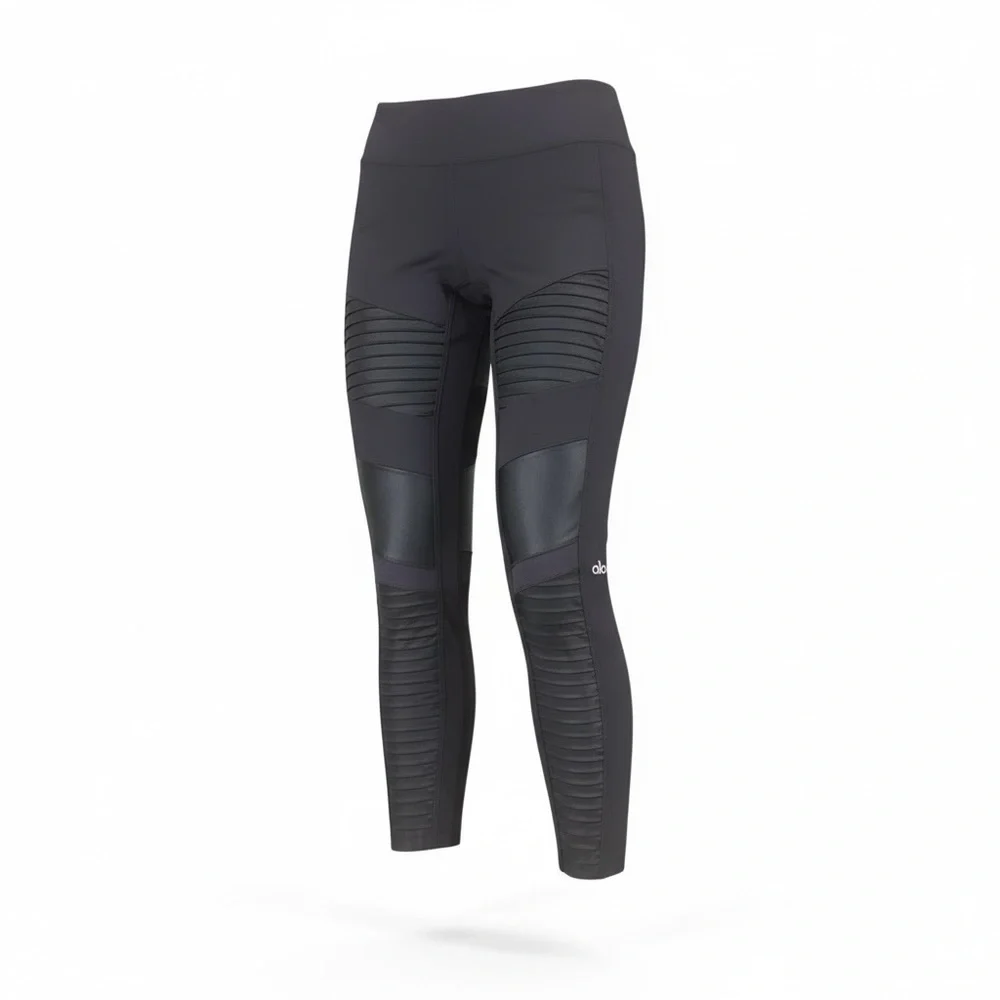 ALO Yoga Navy Blue High-Waist Moto Leggings - Picture 1 of 4